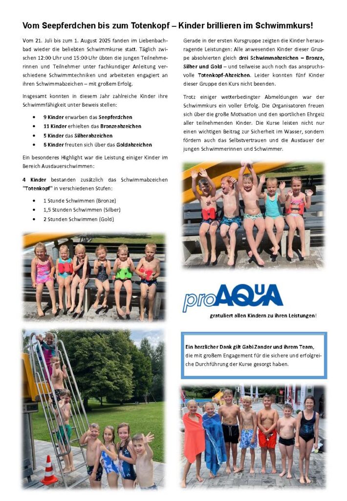 Was zum Lesen: Schwimmkurs 13.10.2025