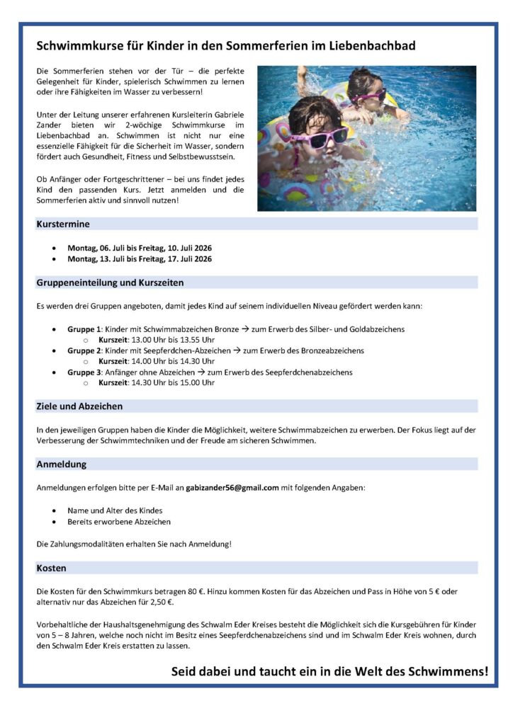 Was zum Lesen: Schwimmkurs